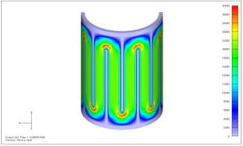 PTCレジンヒータ電流分布解析　発熱密度